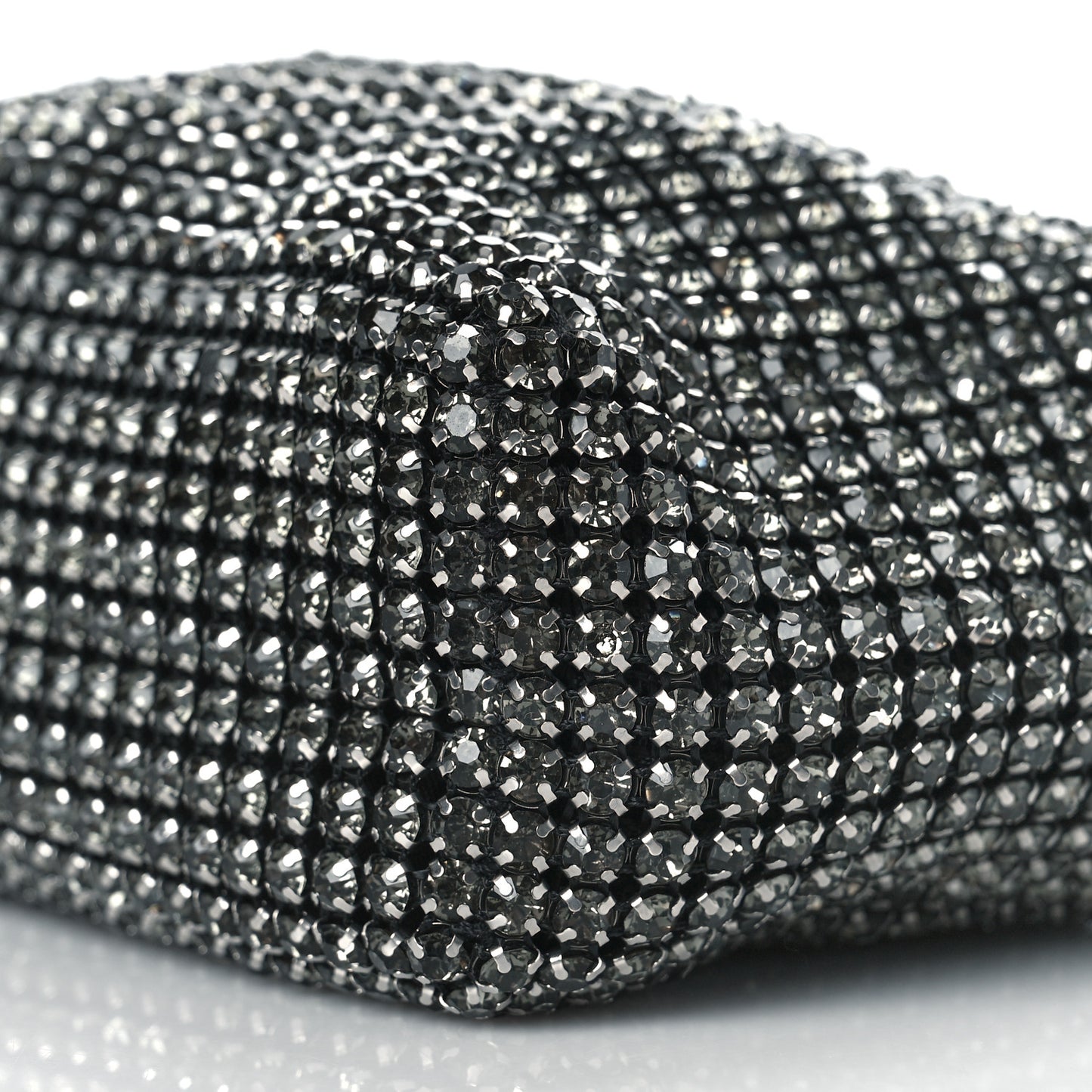 Mesh Crystal Rhinestone Mini Heiress Pouch Black Silver