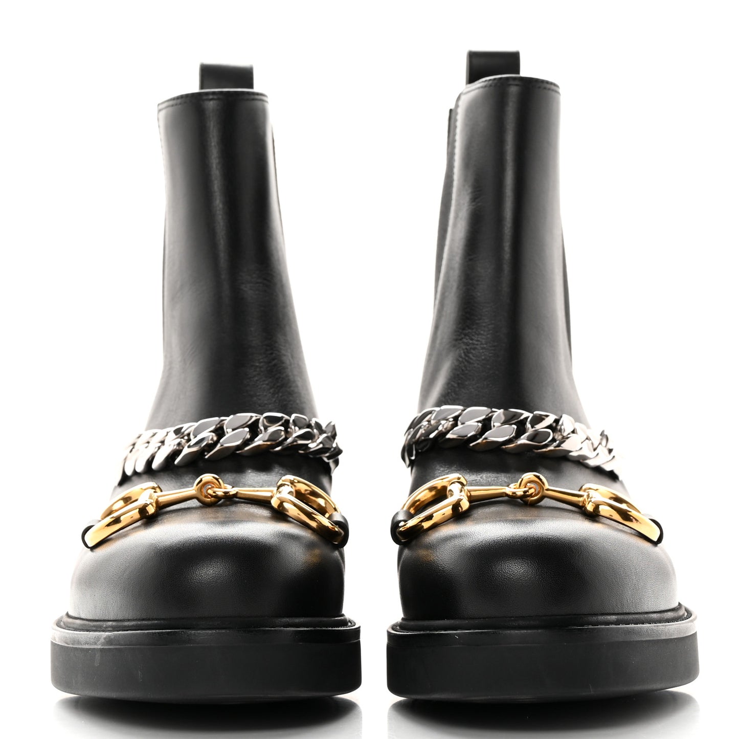 Flores Calfskin Horsebit Chain Ankle Boots 37 Black