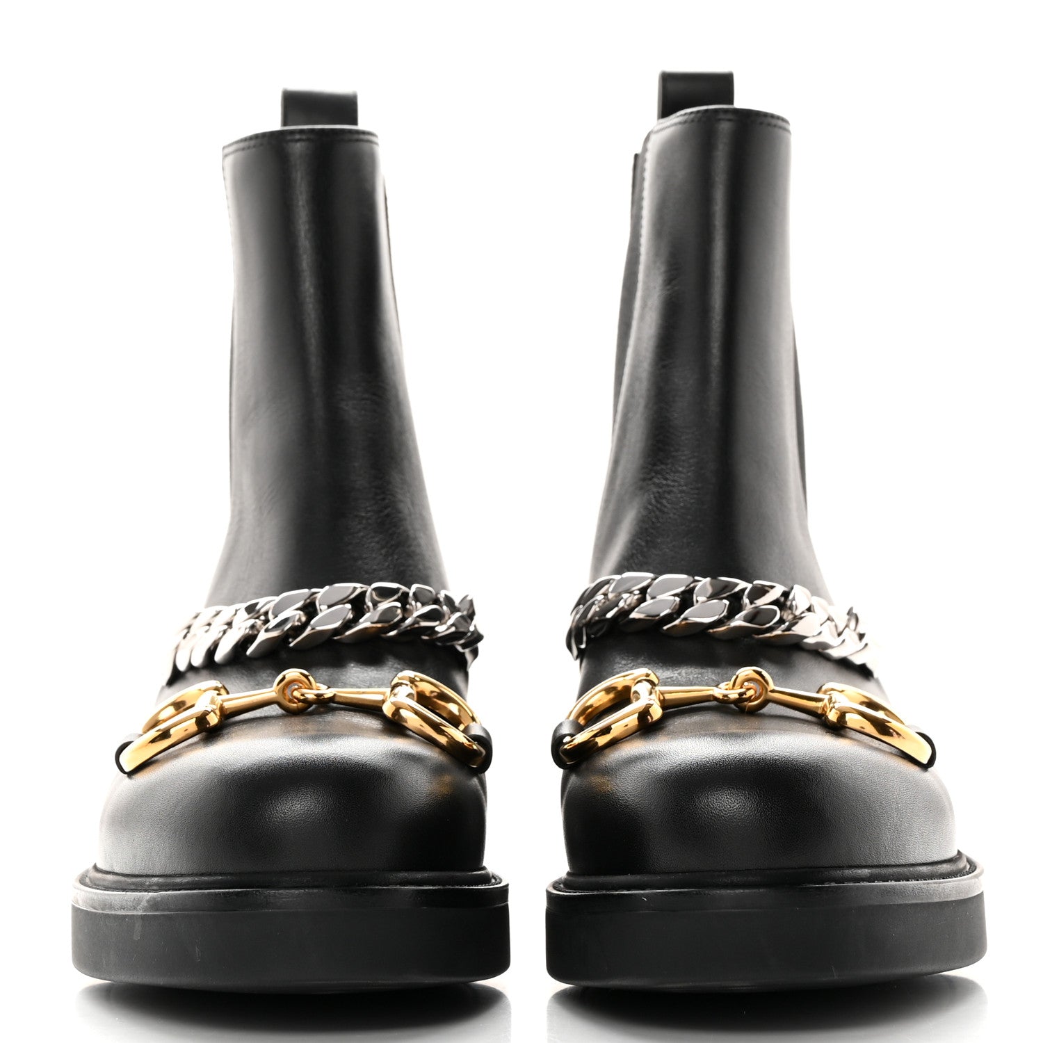 Gucci Flores Calfskin Horsebit Chain Ankle Boots 37 Black 2 of 18