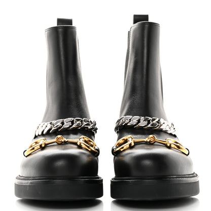 Gucci Flores Calfskin Horsebit Chain Ankle Boots 37 Black 2 of 18