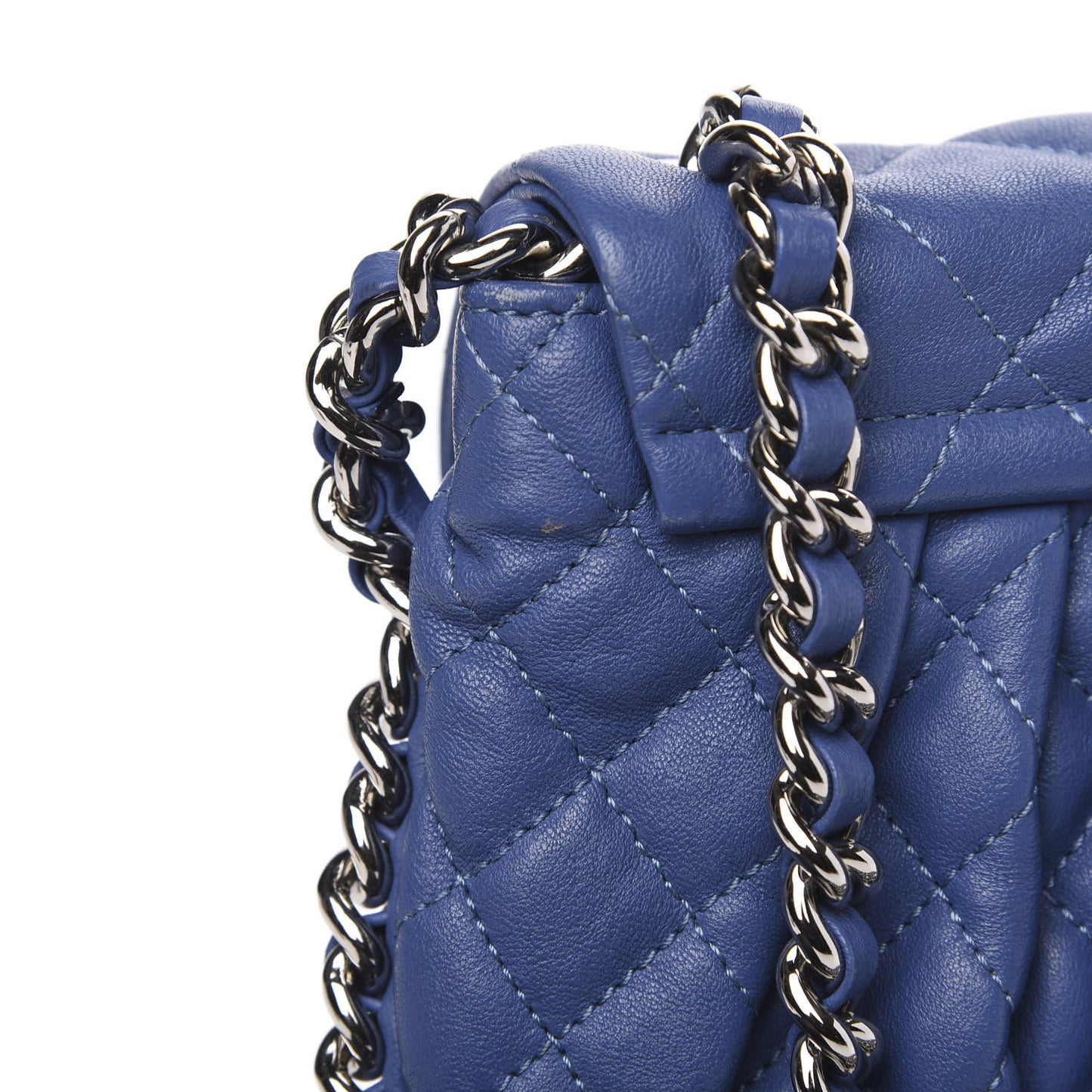 Washed Lambskin Quilted Mini Chain Around Flap Blue