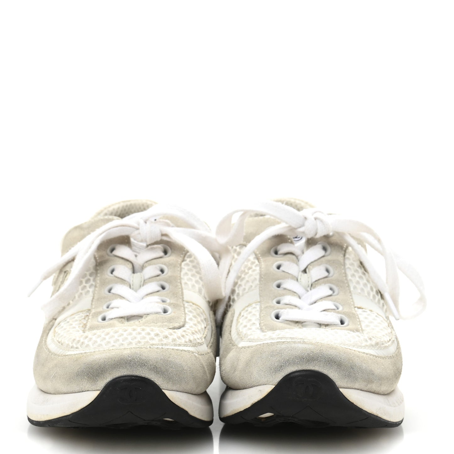 Calfskin Mesh Lycra Suede Womens Logo Sneakers 36.5 White