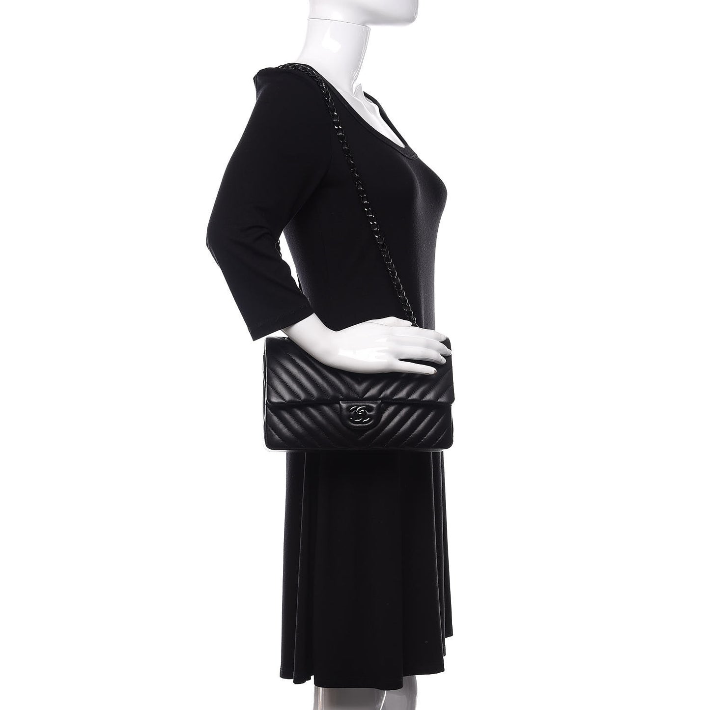 Lambskin Chevron Quilted Medium Double Flap So Black
