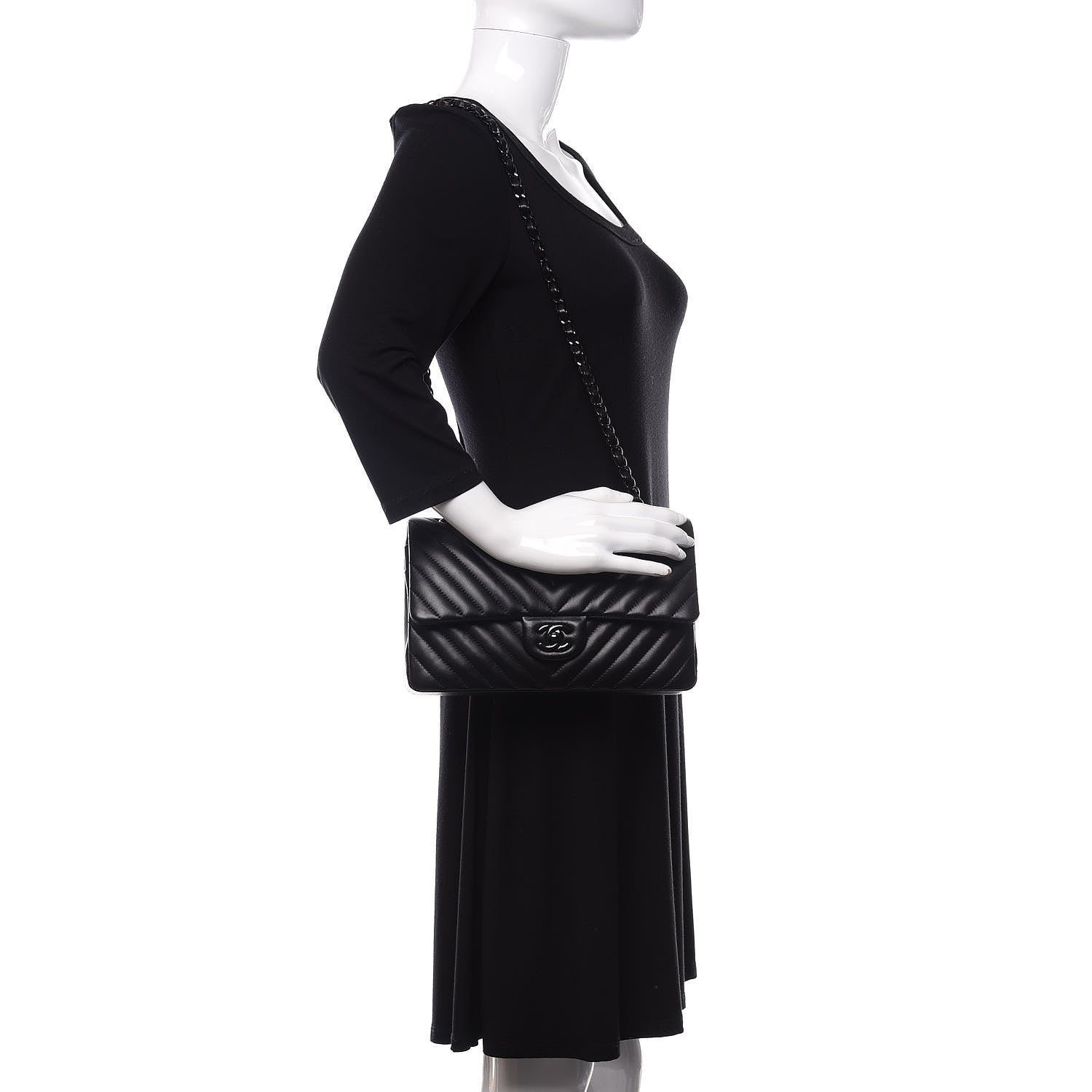 Chanel Lambskin Chevron Quilted Medium Double Flap So Black 2 of 11