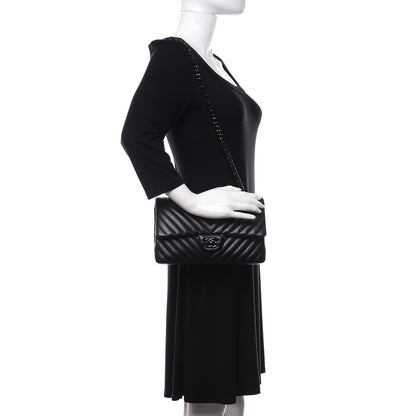 Chanel Lambskin Chevron Quilted Medium Double Flap So Black 2 of 11