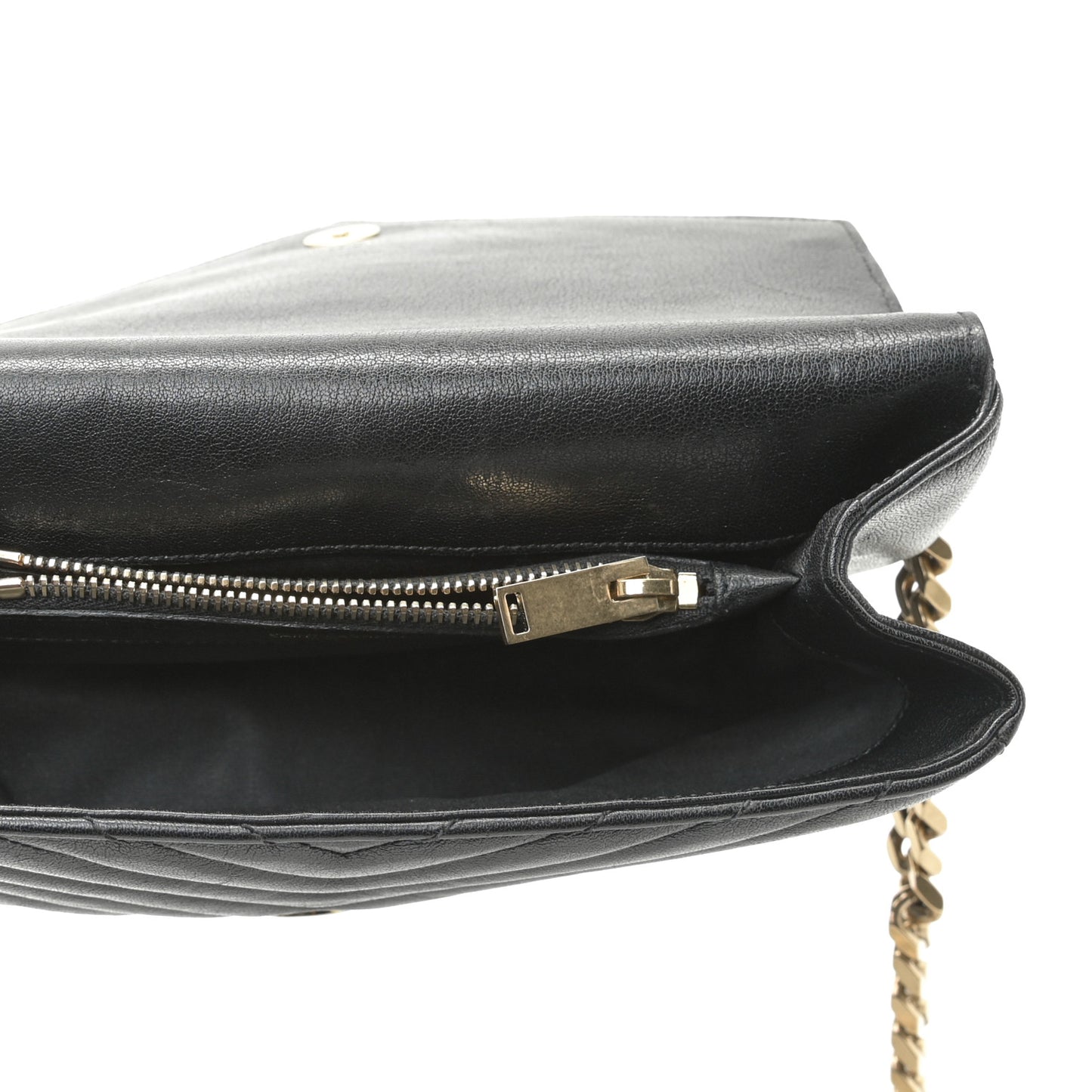 Sheepskin Matelasse Chevron Monogram Medium College Bag Black