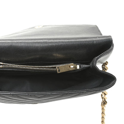 Saint Laurent Sheepskin Matelasse Chevron Monogram Medium College Bag Black 5 of 6