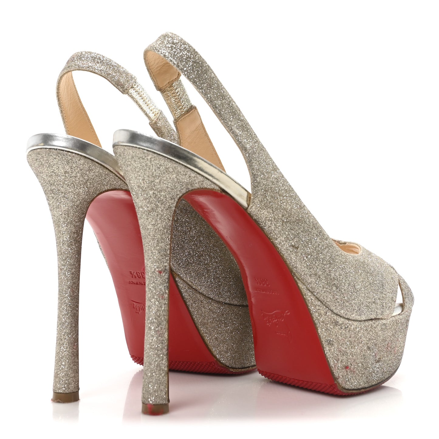 Glitter Postdam 130 Slingback Peep Toe Pumps 38.5 Ivory Light Gold