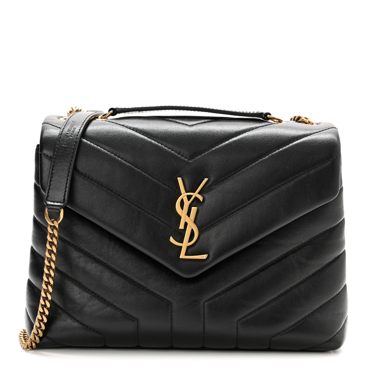 Calfskin Y Quilted Monogram Small Loulou Chain Satchel Black