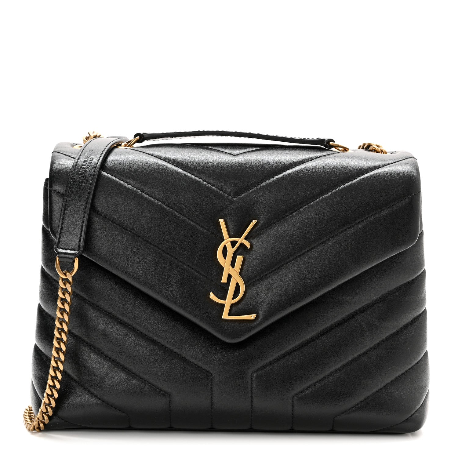 Saint Laurent Calfskin Y Quilted Monogram Small Loulou Chain Satchel Black 1 of 12