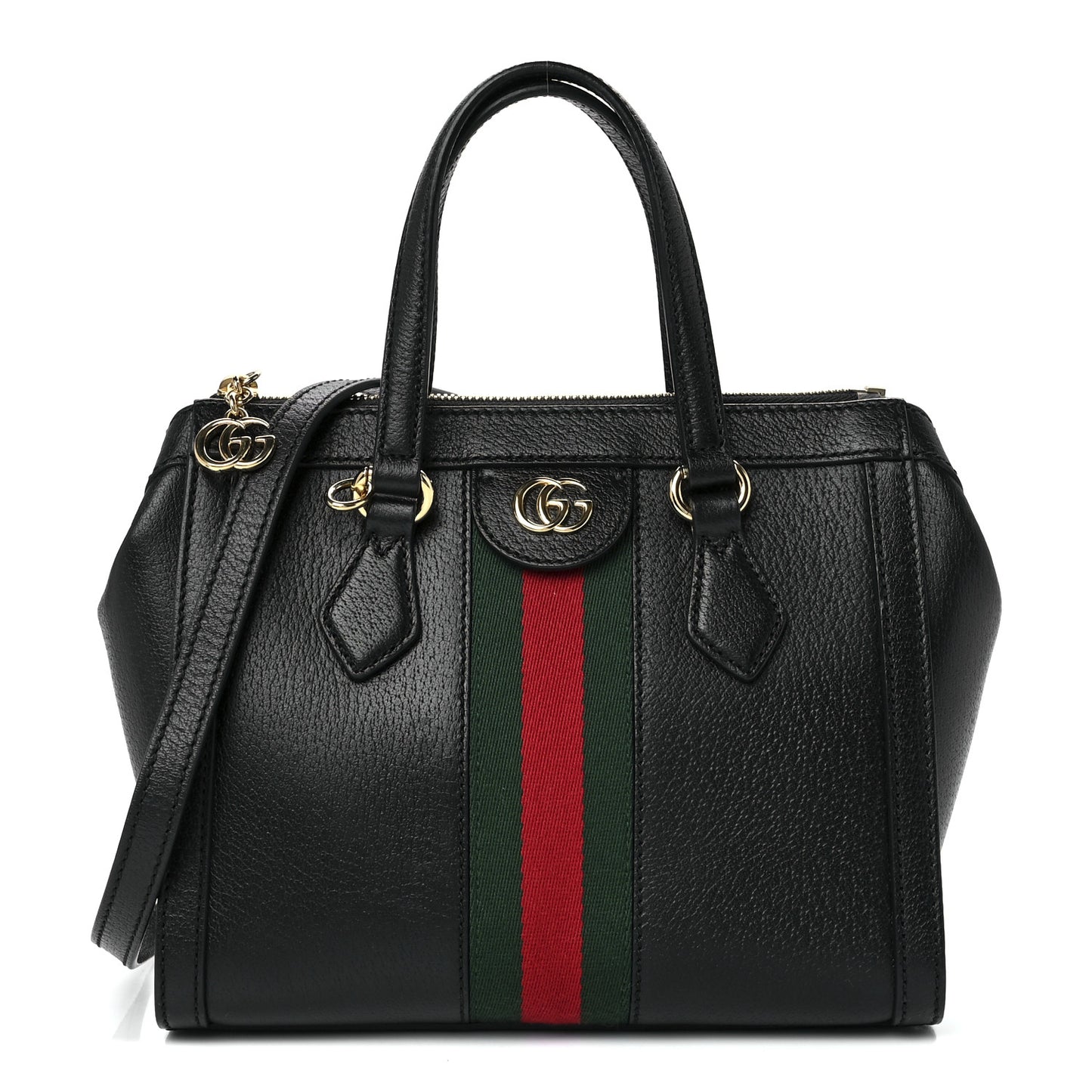 Textured Calfskin Web Small Ophidia Tote Bag Black