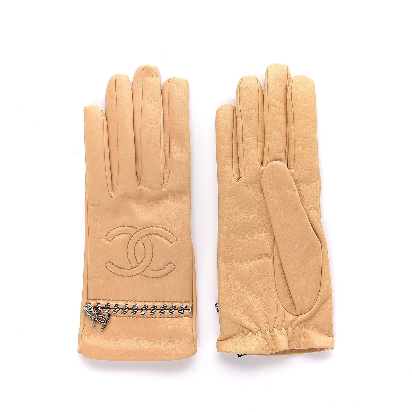 Lambskin Chain CC Gloves Beige 7
