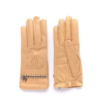 Chanel Lambskin Chain CC Gloves Beige 7 1 of 5