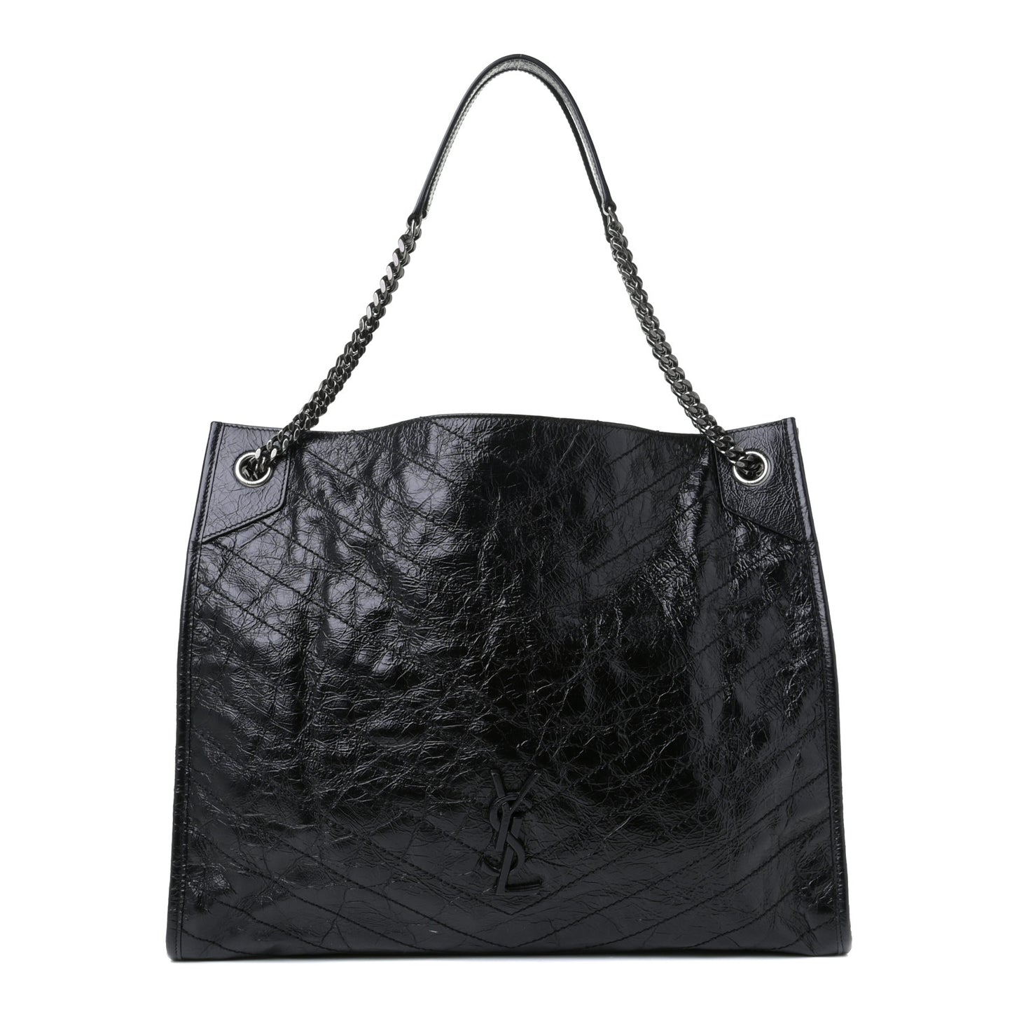 Crinkled Calfskin Matelasse Monogram Niki Shoulder Bag Black