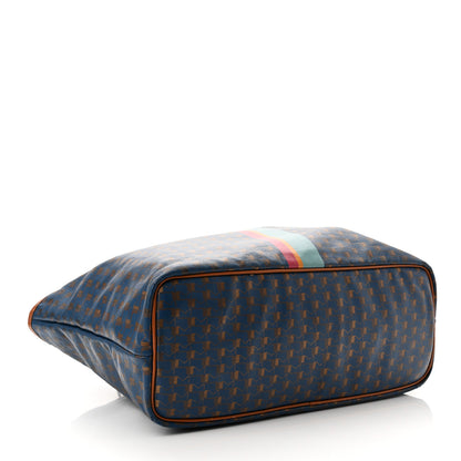 Moynat Grained Calfskin Canvas 1920 Oh! Tote Ruban Duo MM Indigo Bronze Cognac 4 of 13