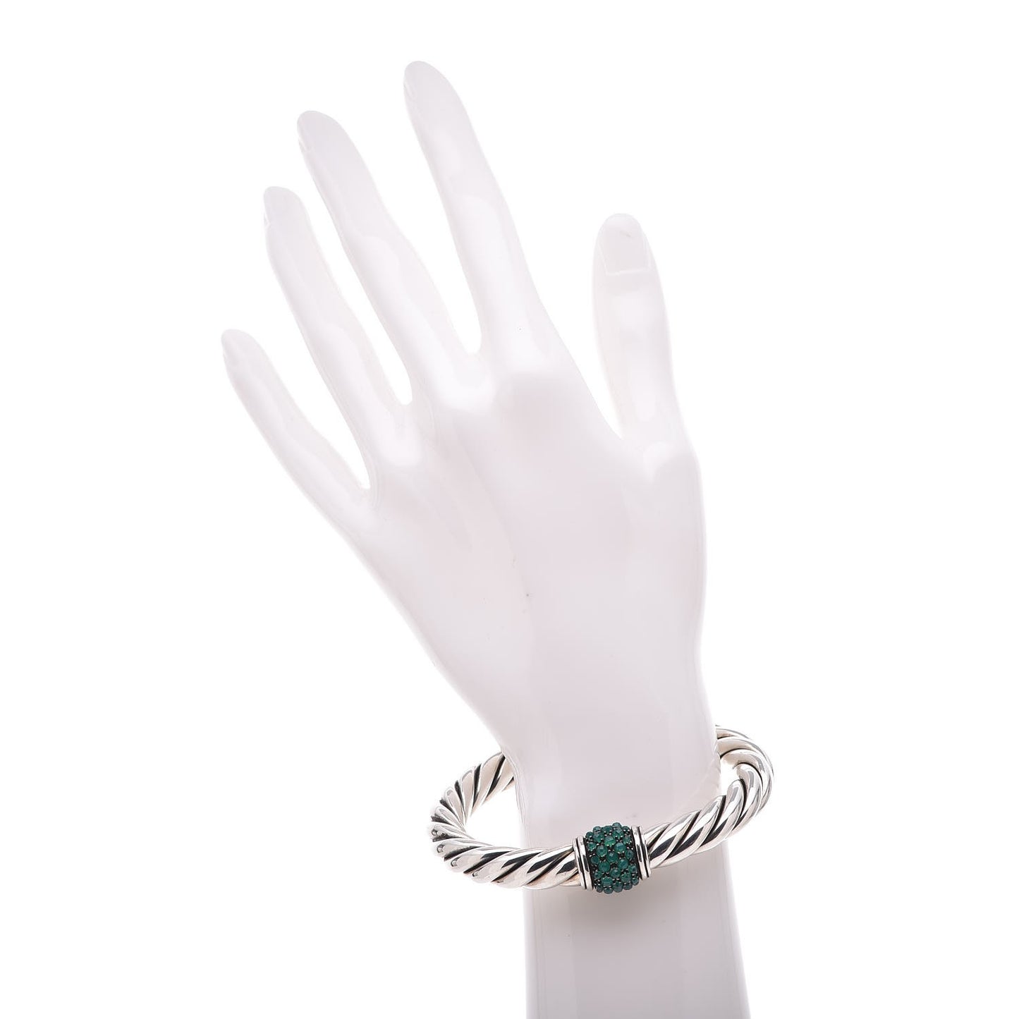Sterling Silver Green Onyx Cable Berries Center Station Bracelet
