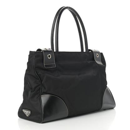 Prada Calfskin Nylon Buckle Shoulder Bag Black 2 of 14