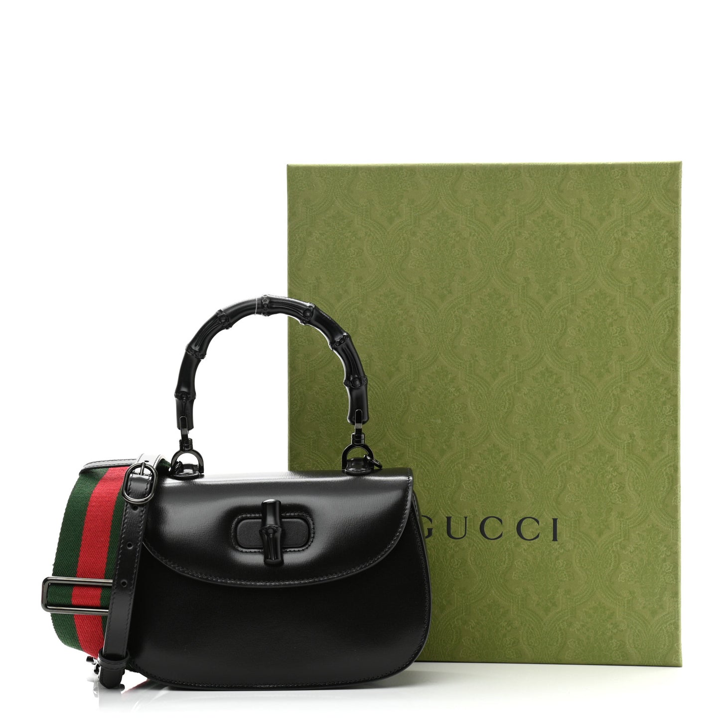 Boarded Dyana Lux Calfskin Web Monochrome Small Bamboo 1947 Top Handle Bag Black