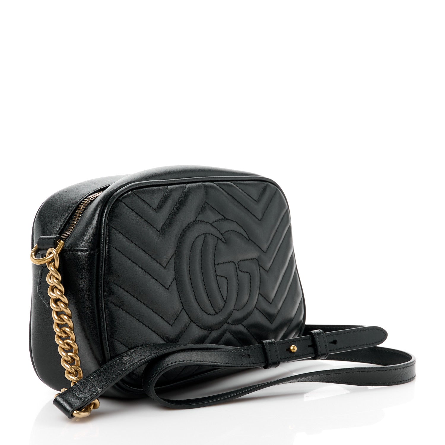 Gucci Calfskin Matelasse Small GG Marmont Chain Shoulder Bag Black 3 of 14