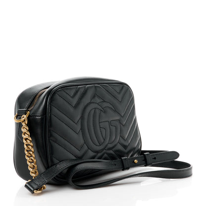 Gucci Calfskin Matelasse Small GG Marmont Chain Shoulder Bag Black 3 of 14