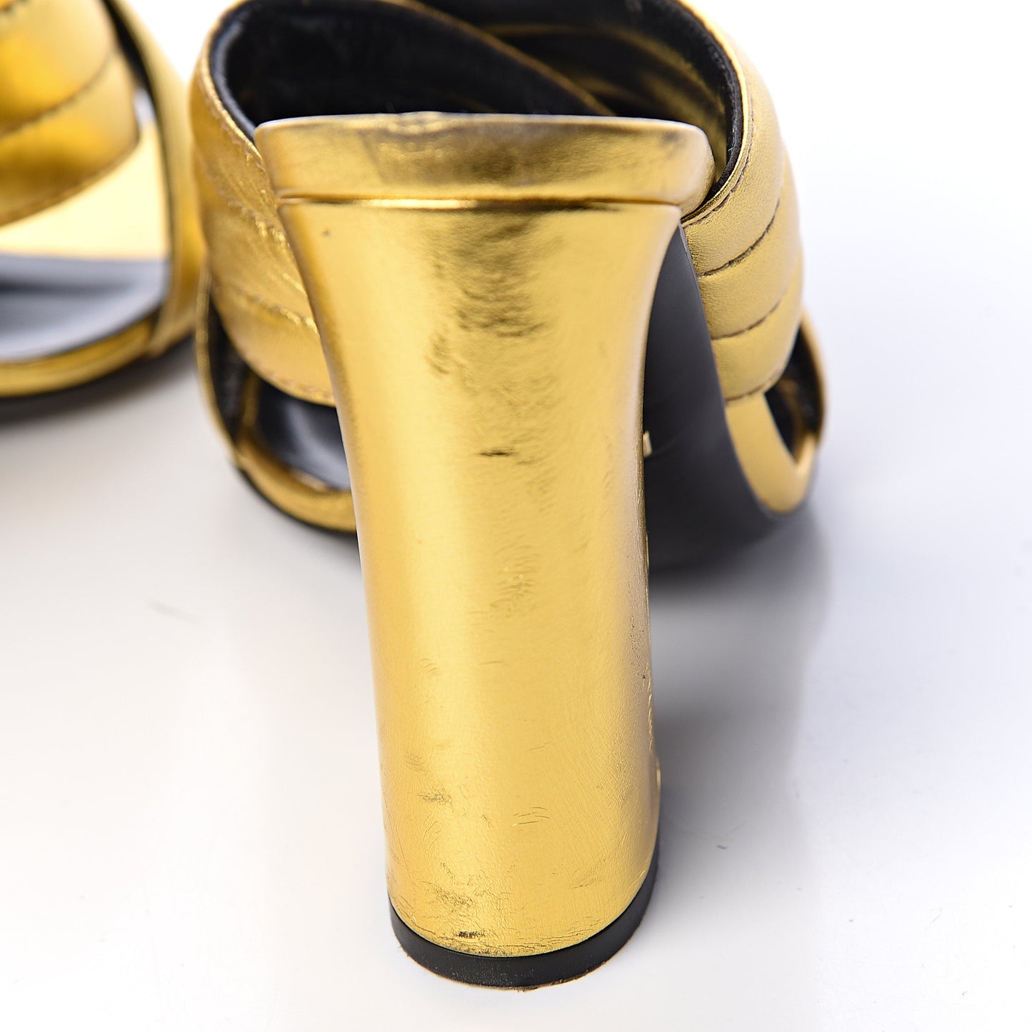 Metallic Nappa Webby Crossover High Heel Slide Sandals 37.5 Oro Vecchio
