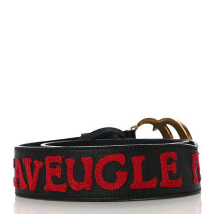 Gucci Calfskin L'Aveugle Par Amour Embroidered Double G 40mm Belt 75 30 Black Red 3 of 9