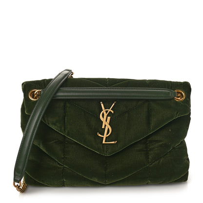 Saint Laurent Velvet Quilted Small Loulou Puffer Monogram Chain Satchel Kaki Musk 1 of 8