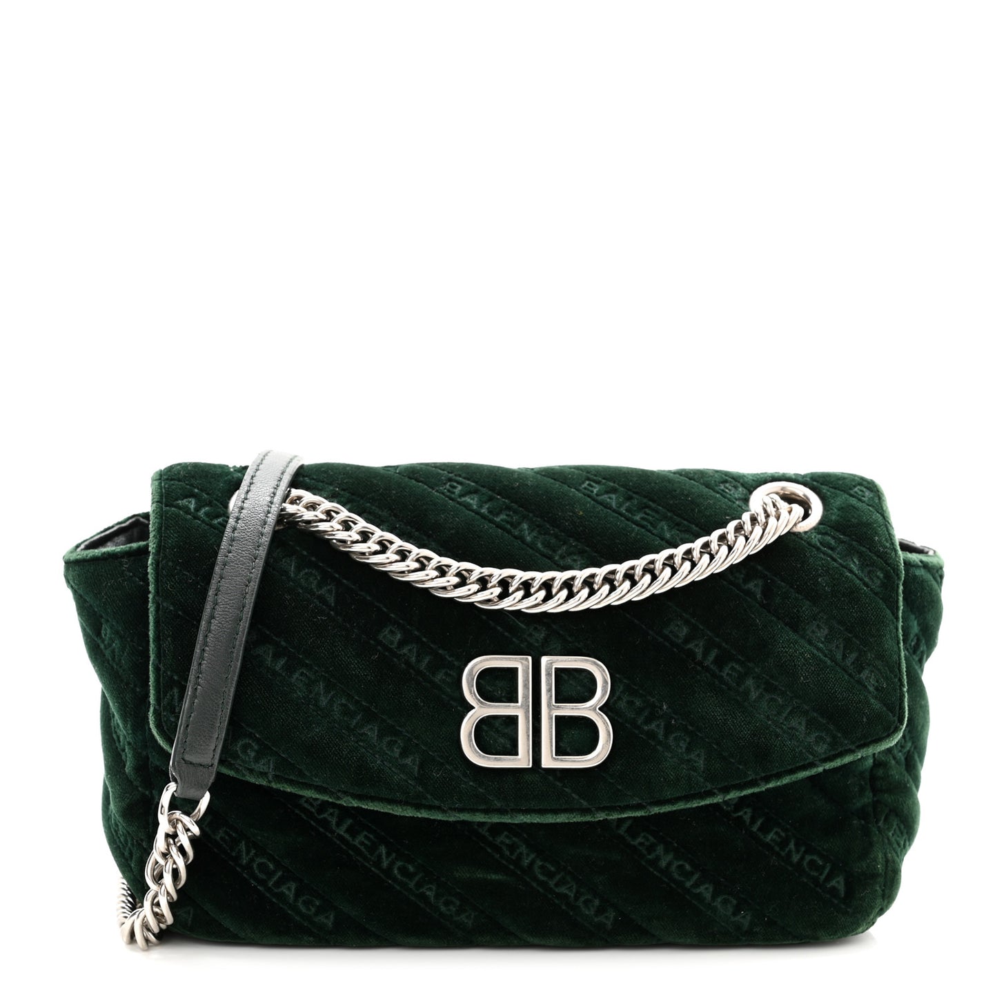 Velvet Logo Matelasse S BB Round Shoulder Bag Vert Emeraude