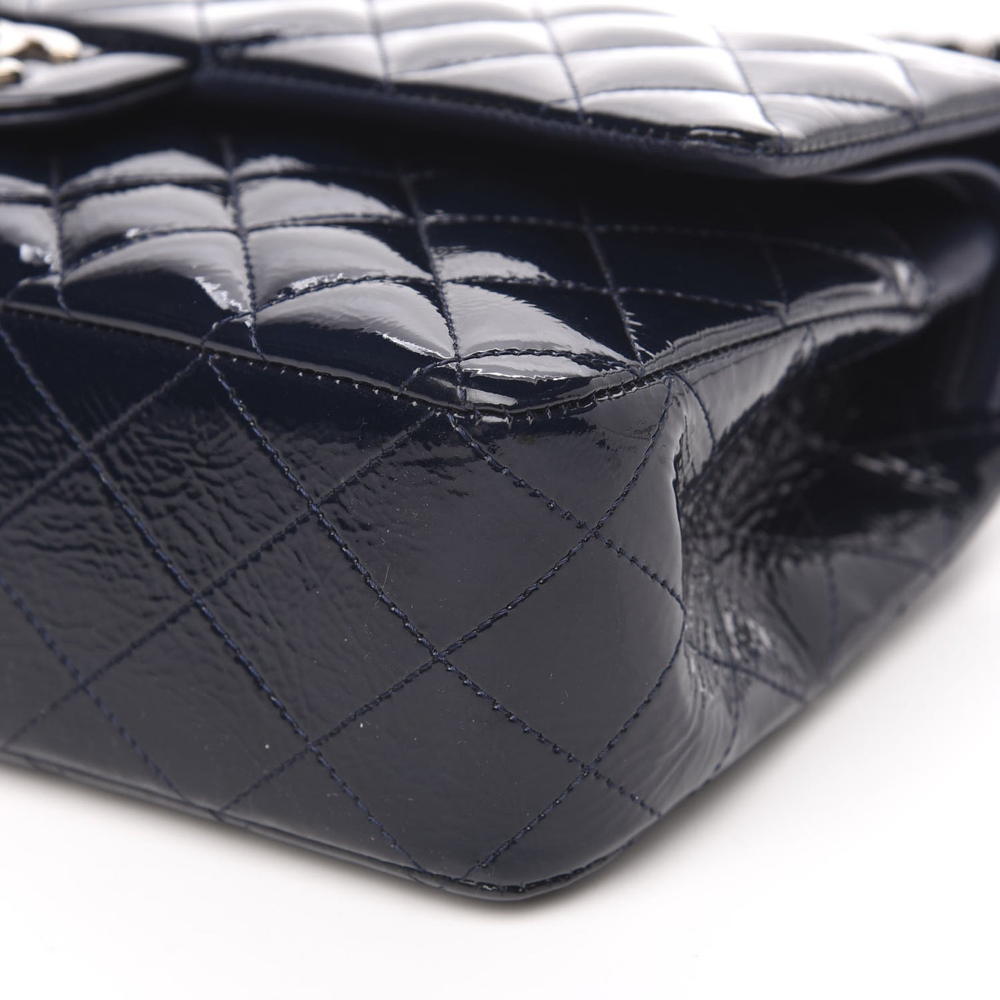 Distressed Patent Quilted Medium Double Flap Navy