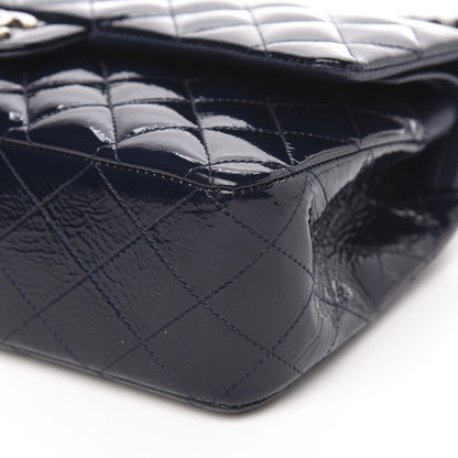 Chanel Distressed Patent Quilted Medium Double Flap Navy 10 of 15