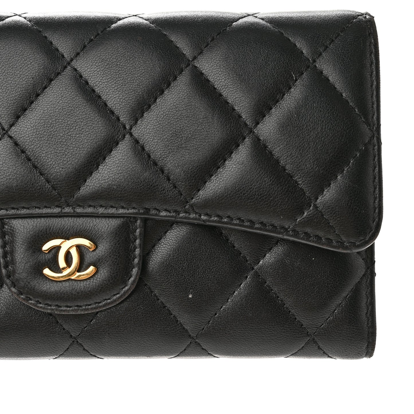 Lambskin Quilted Large Flap Wallet Black
