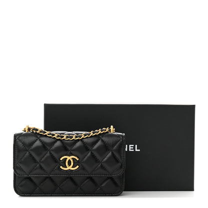 Chanel Lambskin Quilted Dynasty Flap Phone Holder With Chain Black 14 of 14