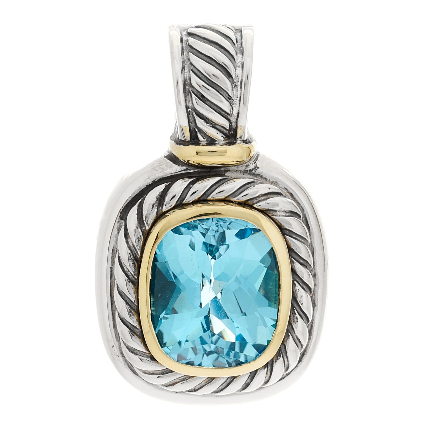 Sterling Silver 14K Yellow Gold Blue Topaz 10mm Albion Enhancer Pendant