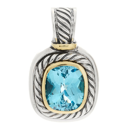 David Yurman Sterling Silver 14K Yellow Gold Blue Topaz 10mm Albion Enhancer Pendant 1 of 3