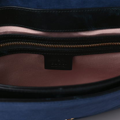 Gucci Suede Medium Arli Flap Shoulder Bag Blue Ink Black 6 of 11