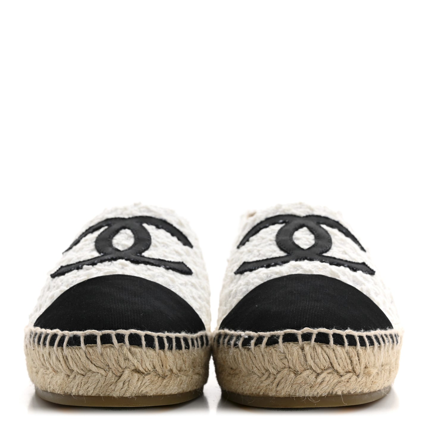 Tweed Grosgrain CC Espadrilles 41 White Black