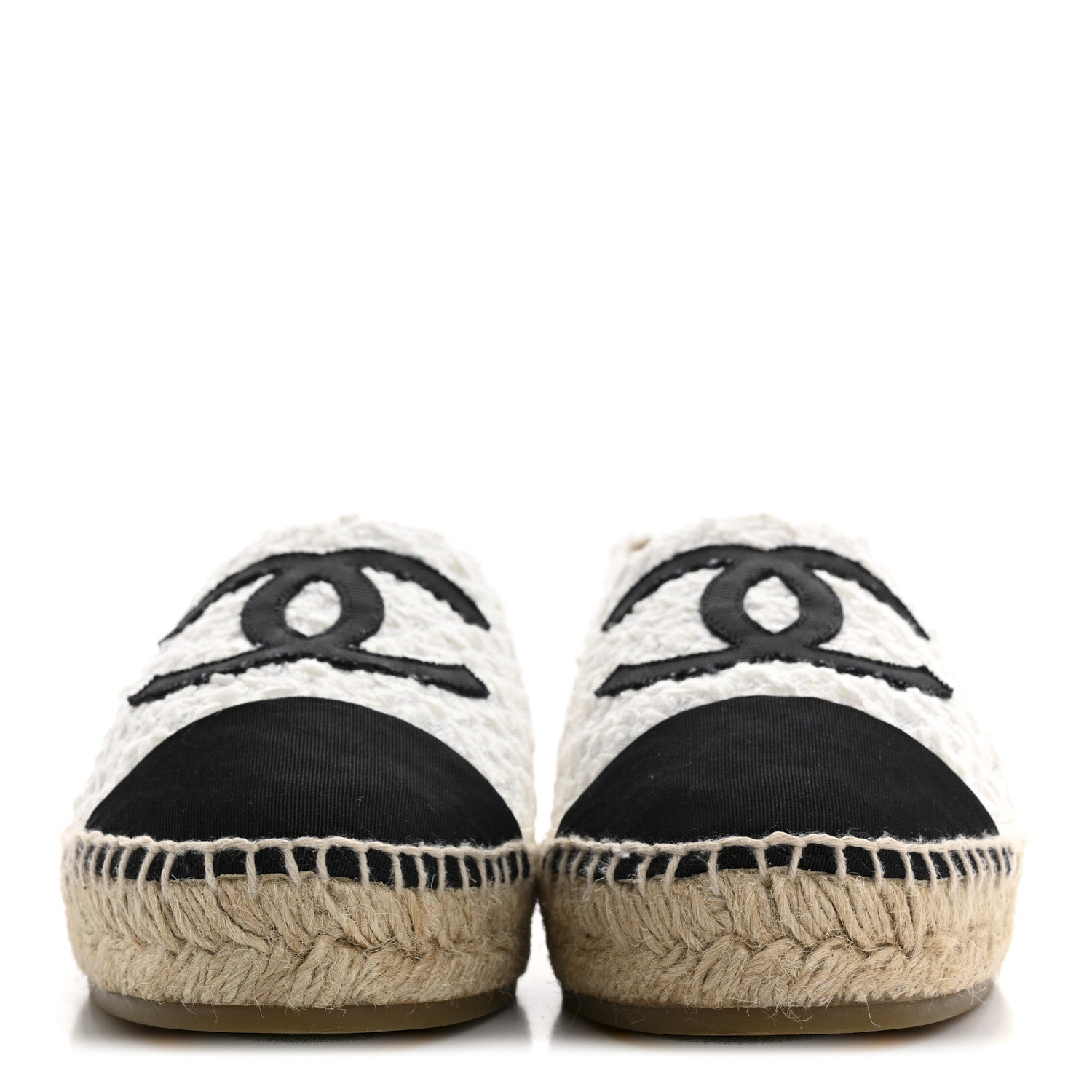 Chanel Tweed Grosgrain CC Espadrilles 41 White Black 3 of 9