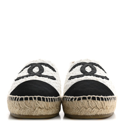 Chanel Tweed Grosgrain CC Espadrilles 41 White Black 3 of 9