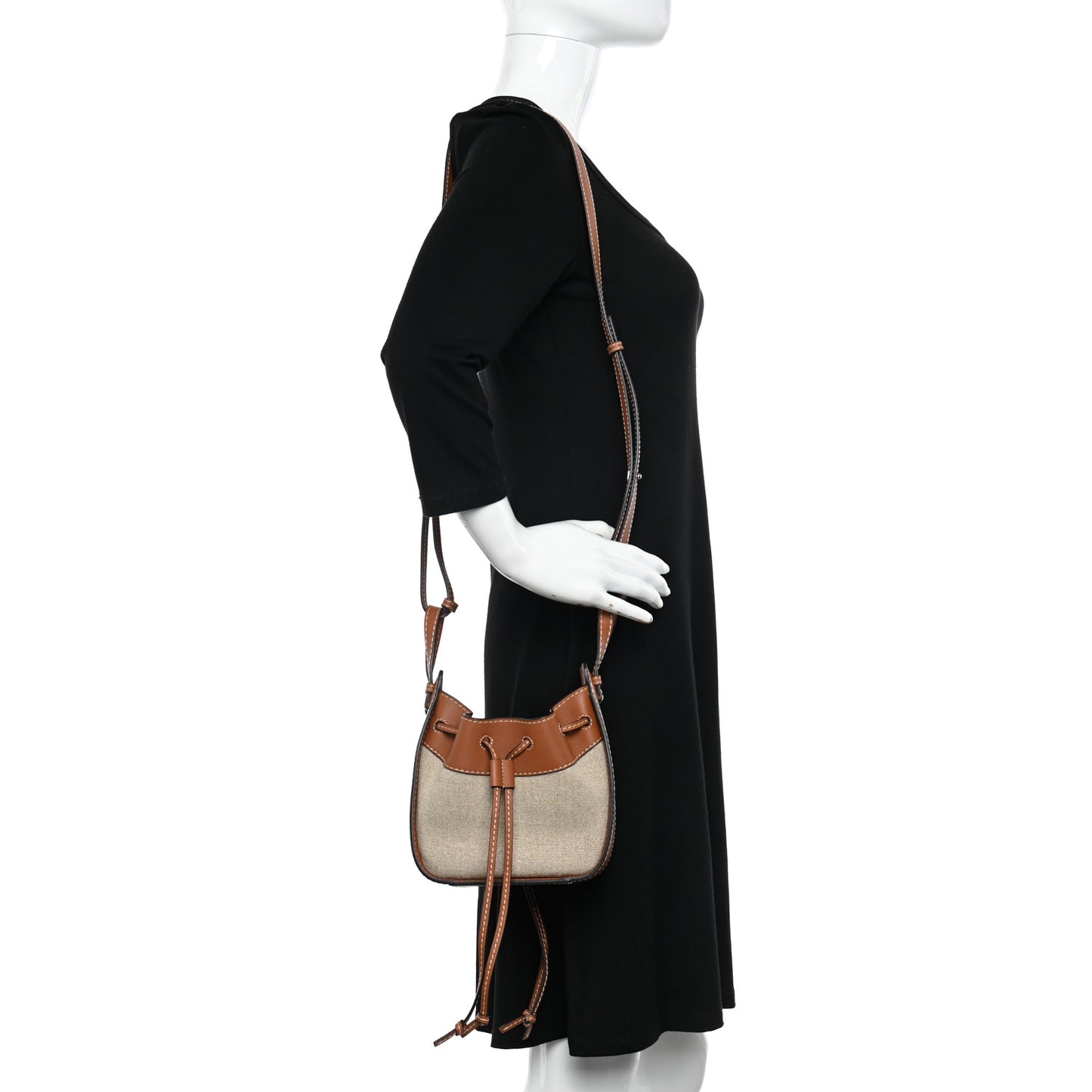 Calfskin Canvas Mini Hammock Shoulder Bag Natural Tan