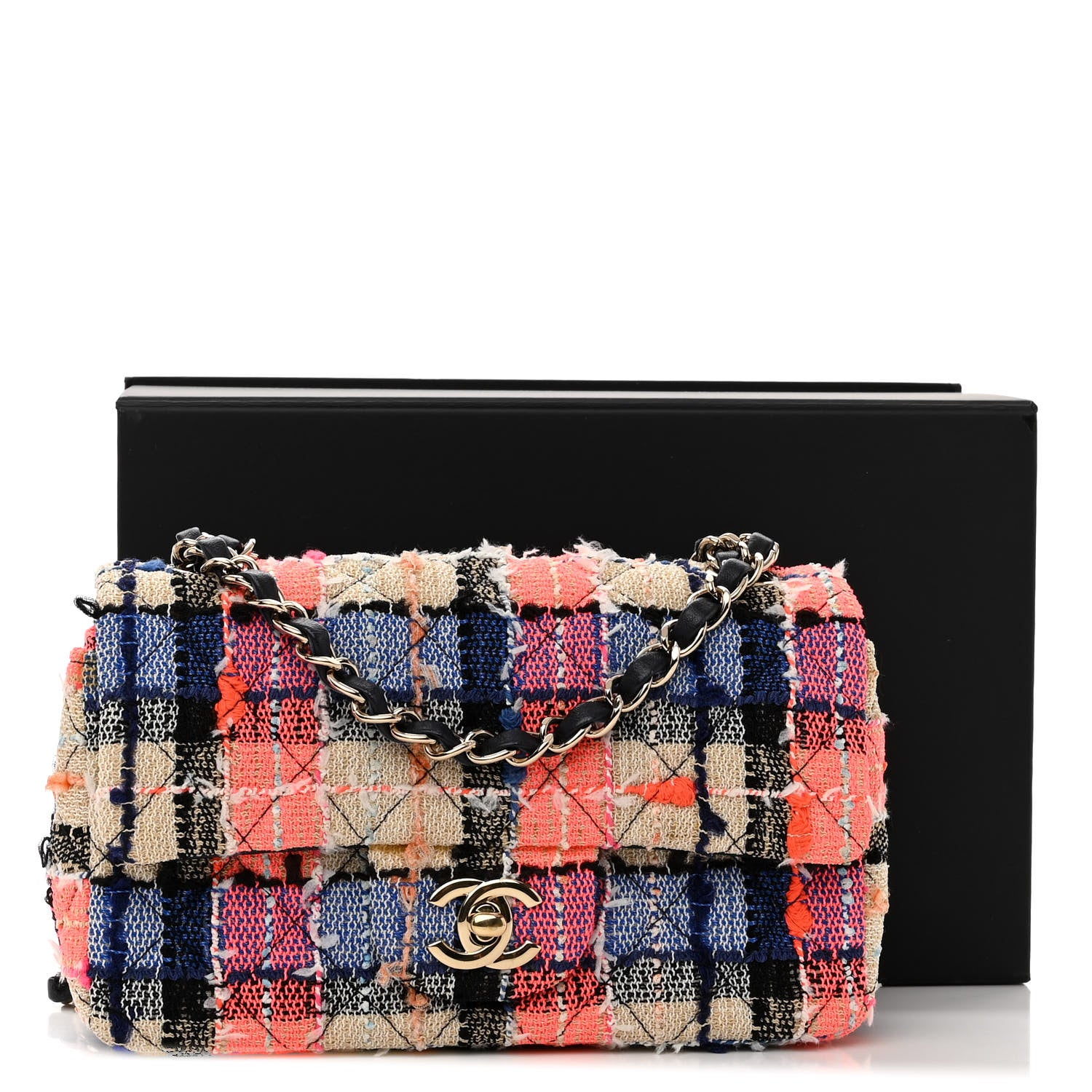 Chanel Tweed Quilted Mini Rectangular Flap Blue Orange Yellow 10 of 10