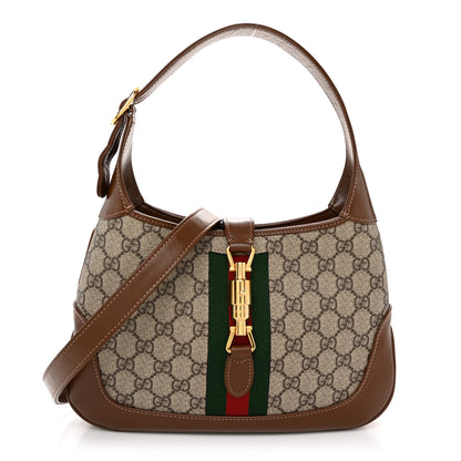 Gucci GG Supreme Monogram Azalea Calfskin Web Small Jackie 1961 Hobo Beige Ebony Brown Sugar 1 of 10