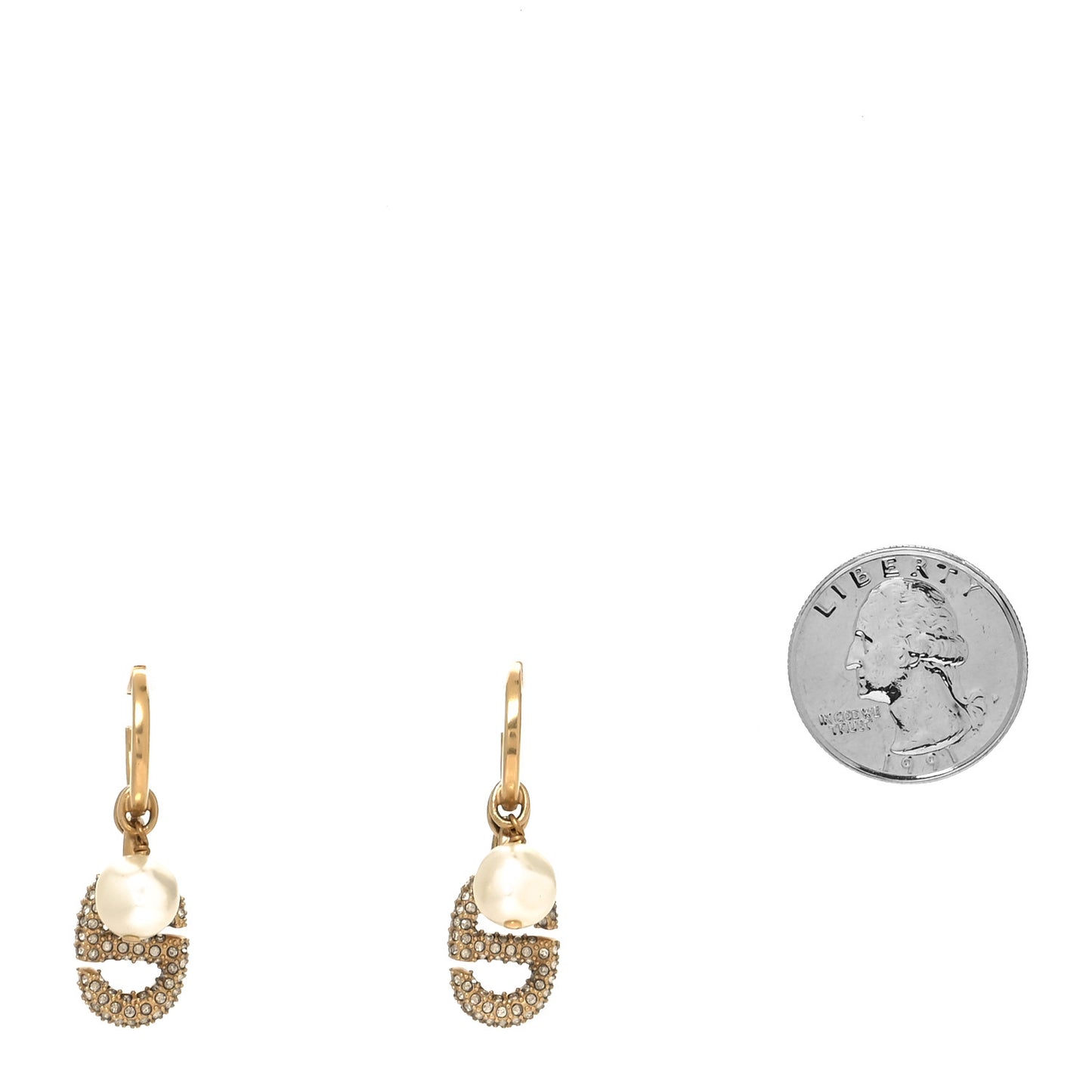 Pearl Crystal CD Hoop Earrings Gold