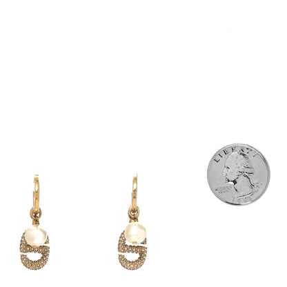 Christian Dior Pearl Crystal CD Hoop Earrings Gold 2 of 4