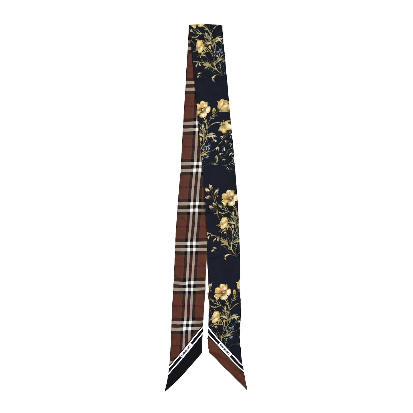Silk Floral Print Watercolour Reversible Skinny Scarf Black