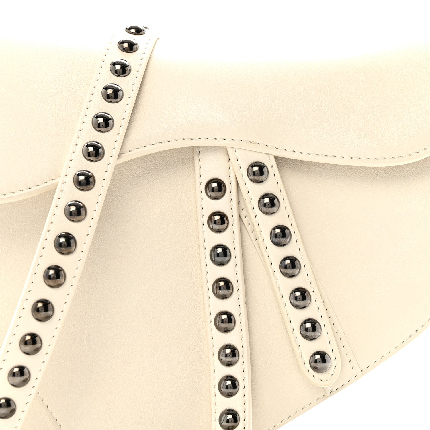 Christian Dior Crinkled Patent Lambskin Studded Saddle Bag With Strap Latte 8 of 13