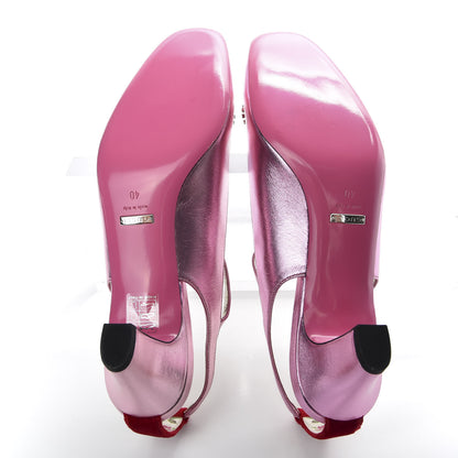 Gucci Metallic Nappa Velvet Crystal Bow Anita Pumps 40 Rosa Hibiscus Red 5 of 10