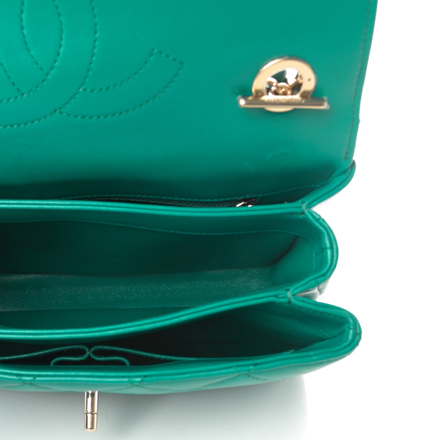 Lambskin Quilted Small Trendy CC Flap Dual Handle Bag Green