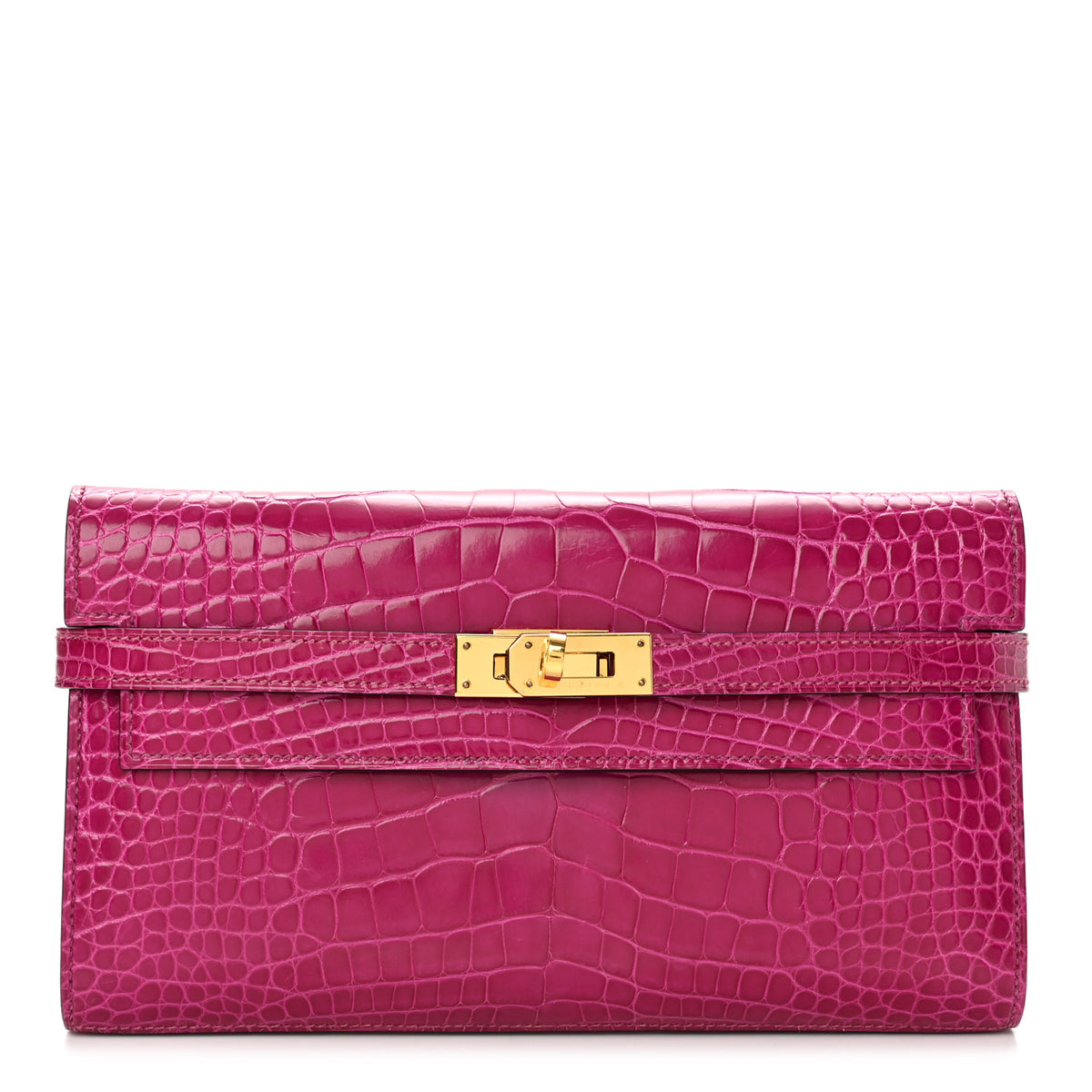 Hermes Shiny Alligator Kelly Longue Wallet Rose Sheherazade 1 of 9