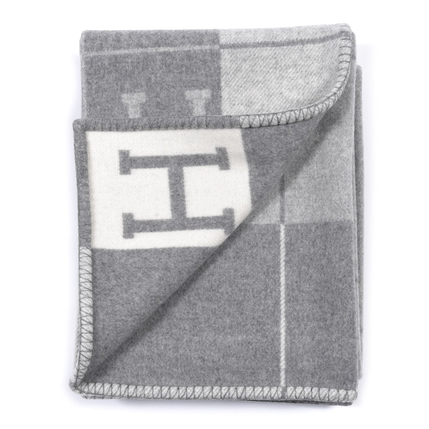 Hermes Wool Cashmere Avalon III Blanket Ecru Gris Clair 2 of 3