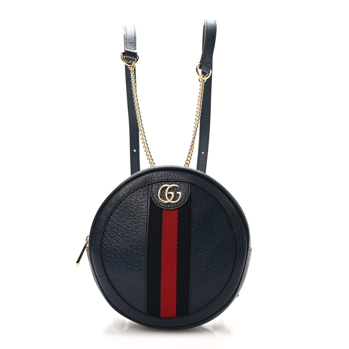 Textured Calfskin Web Mini Ophidia Round Backpack Blue Agata